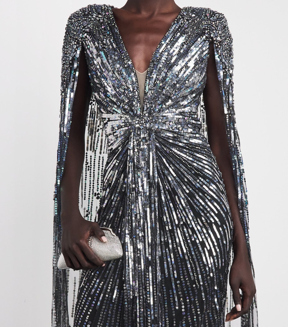 Jenny Packham Womens Gold Rush Cape Gown Liquorice Bding Image 5