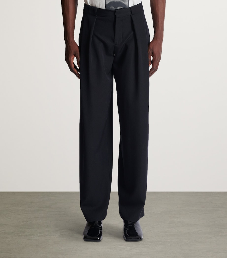 Wool Pleated Straight Trousers 0PA NOIR Image 4