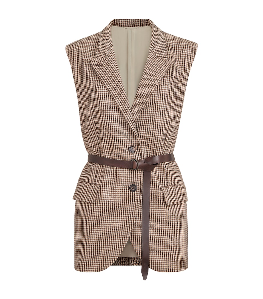 Brunello Cucinelli Womens Wool-Blend Houndstooth Sleeveless Blazer Beige+black Image 1