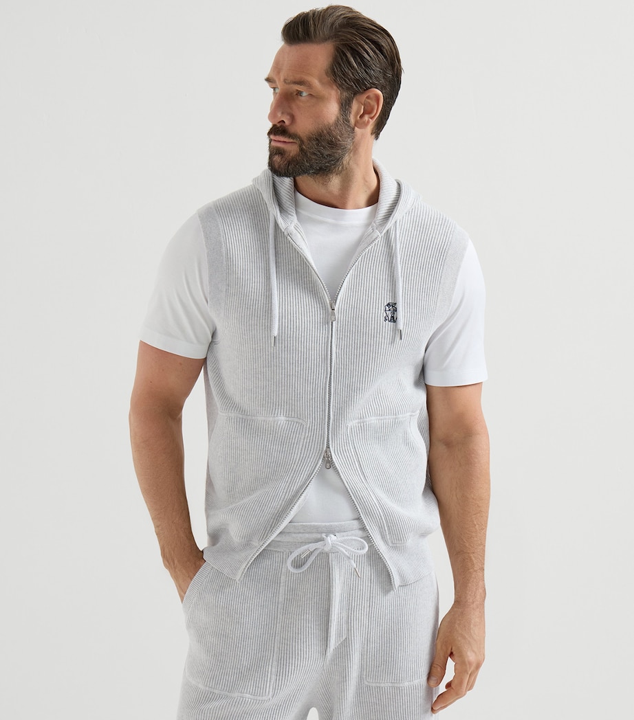 Brunello Cucinelli Mens Cotton Rib-Knit Sleeveless Hoodie Image 3