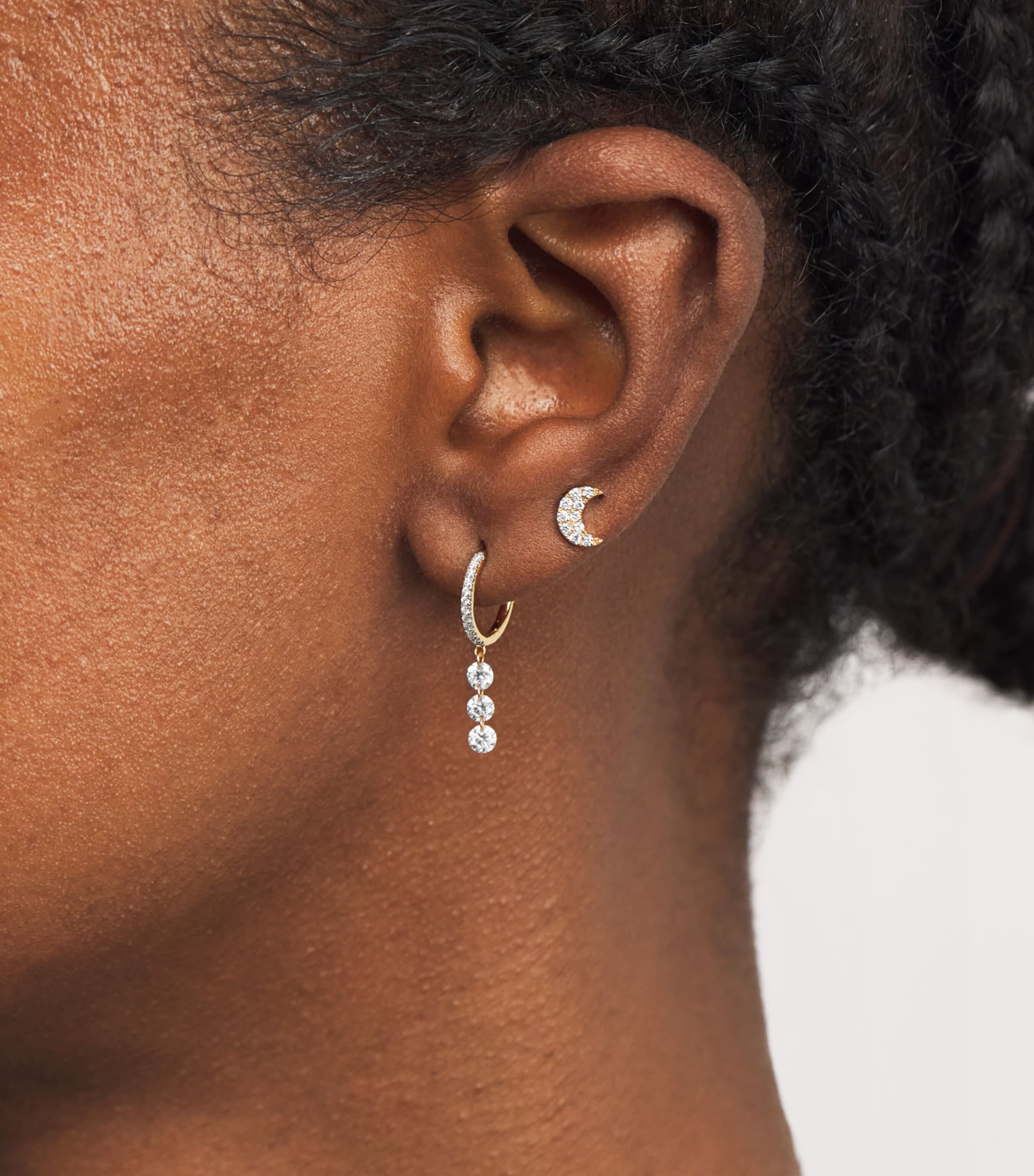 Yellow Gold and Diamond Crescent Moon Single Earring  YELLOW GOLD Image 5