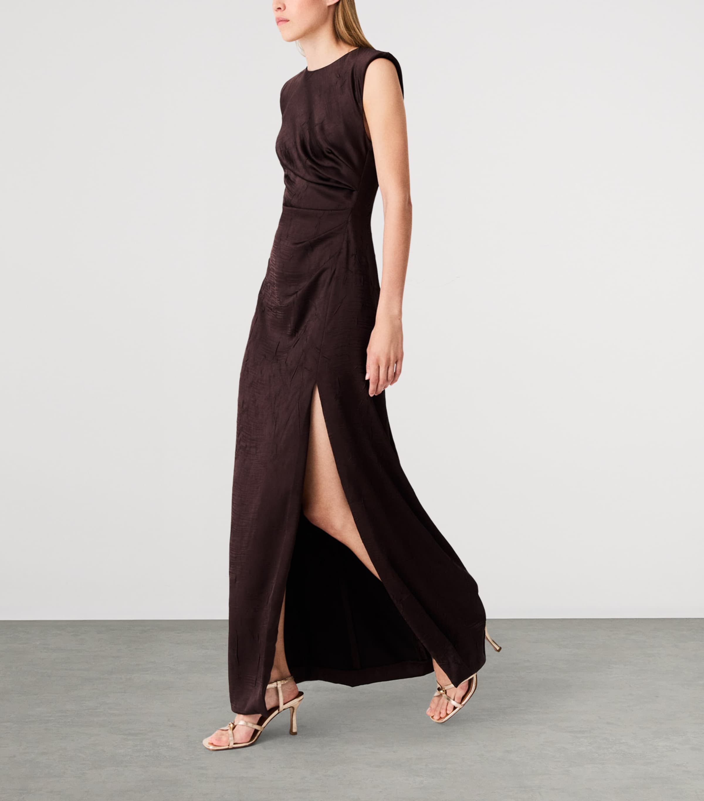 Maje Womens Ruched Sleeveless Midi Dress Brown Image 5