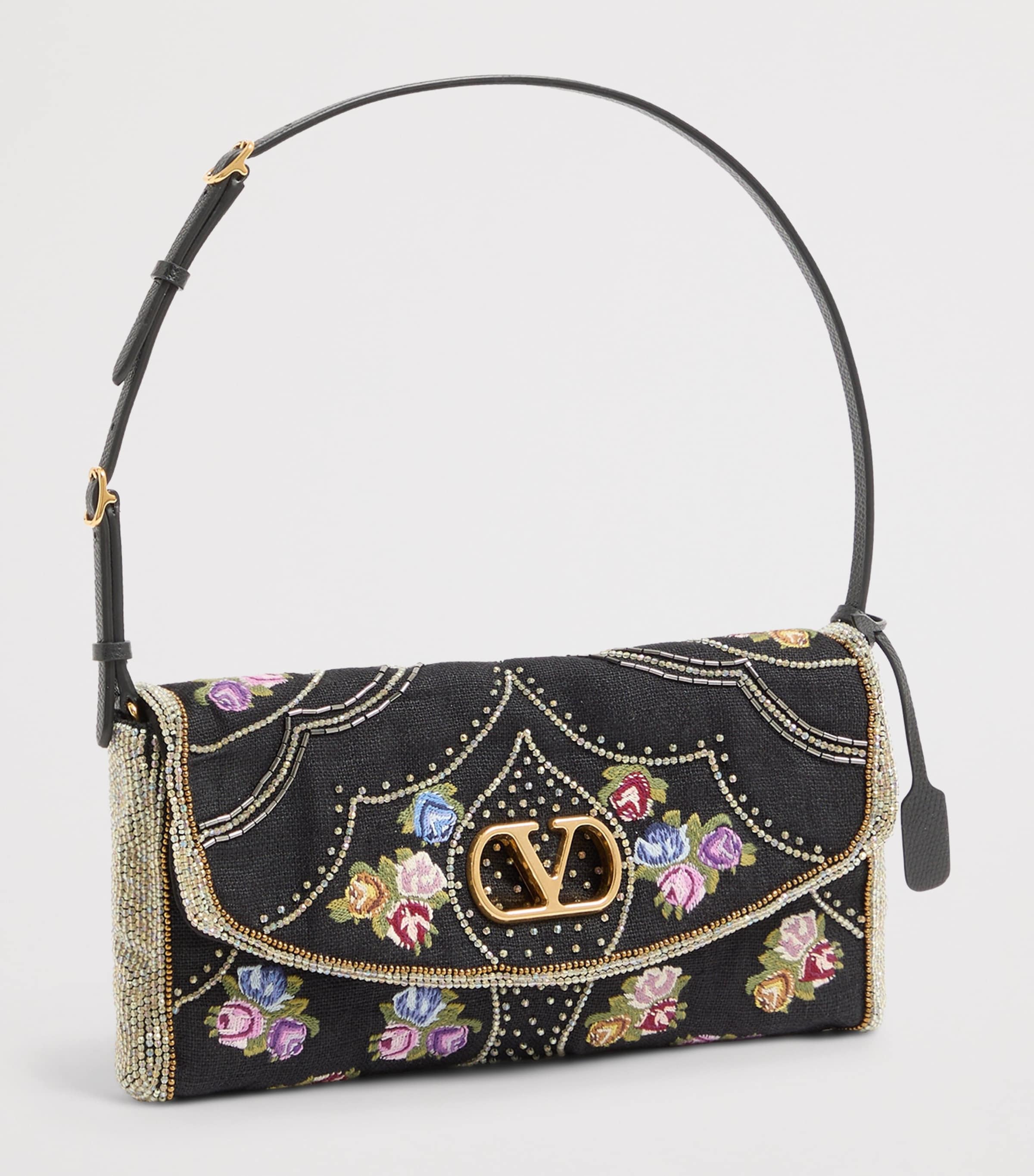 Valentino Garavani Small Linen Beaded DeVain Shoulder Bag Image 2