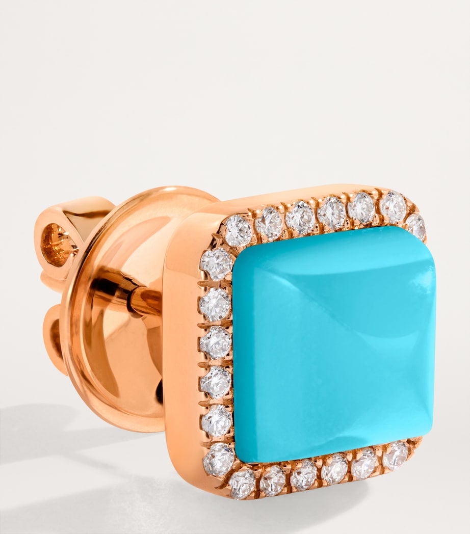 Rose Gold, Diamond and Turquoise Cleo Pyramid Stud Earrings ROSE GOLD Image 2