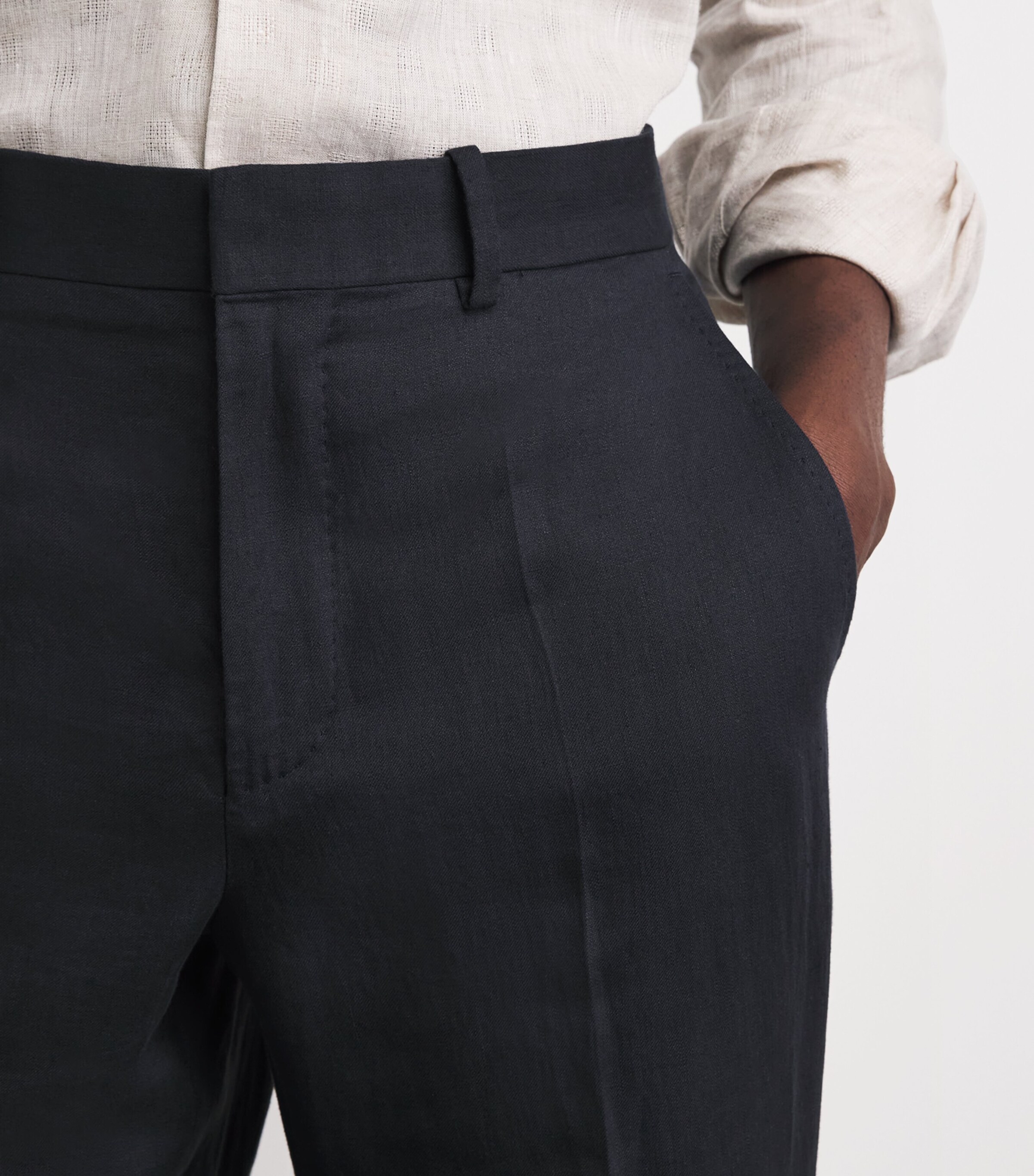 Agnona Mens Linen Straight Trousers Dark Blue Navy Image 3