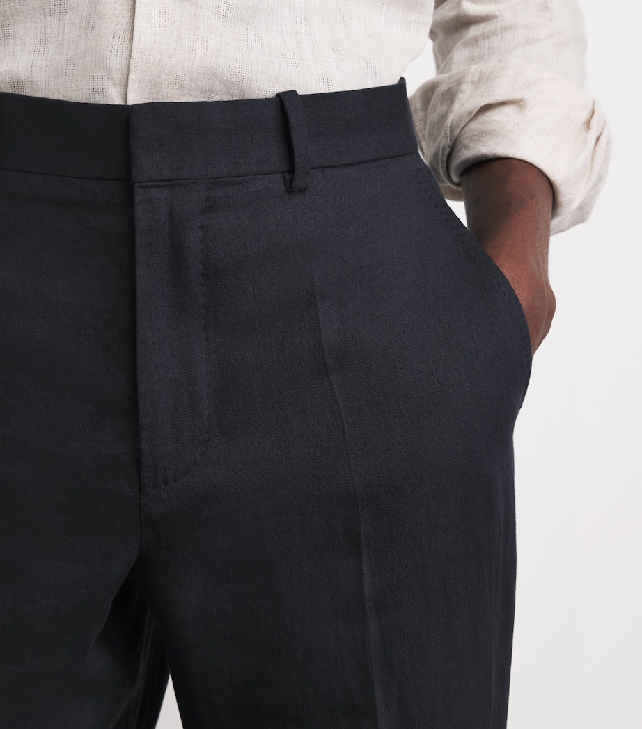 Agnona Mens Linen Straight Trousers Dark Blue Navy Image 3