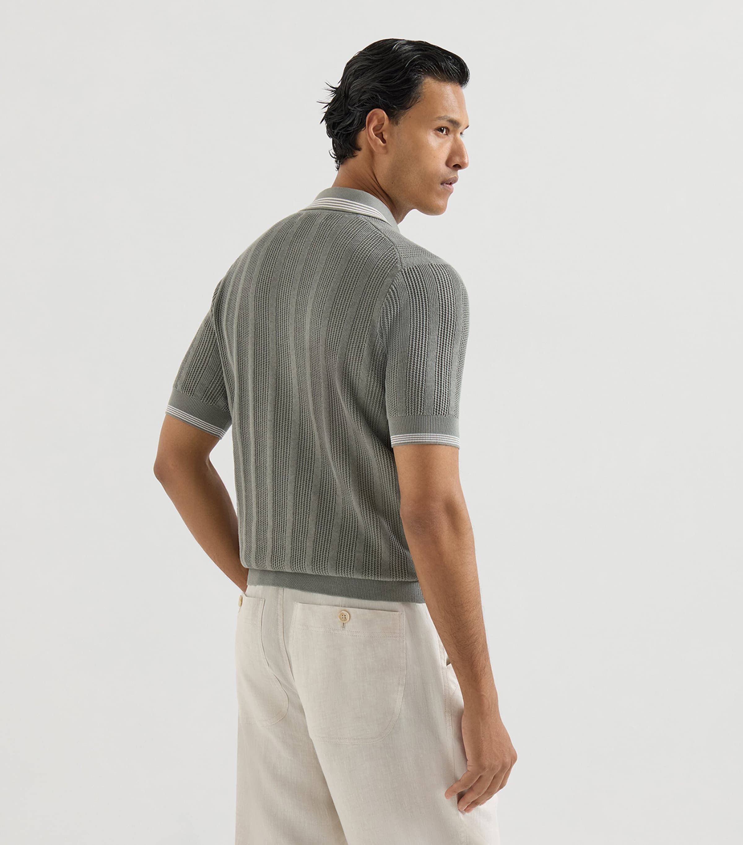 Brunello Cucinelli Mens Cotton Rib-Knit Polo Shirt Image 4