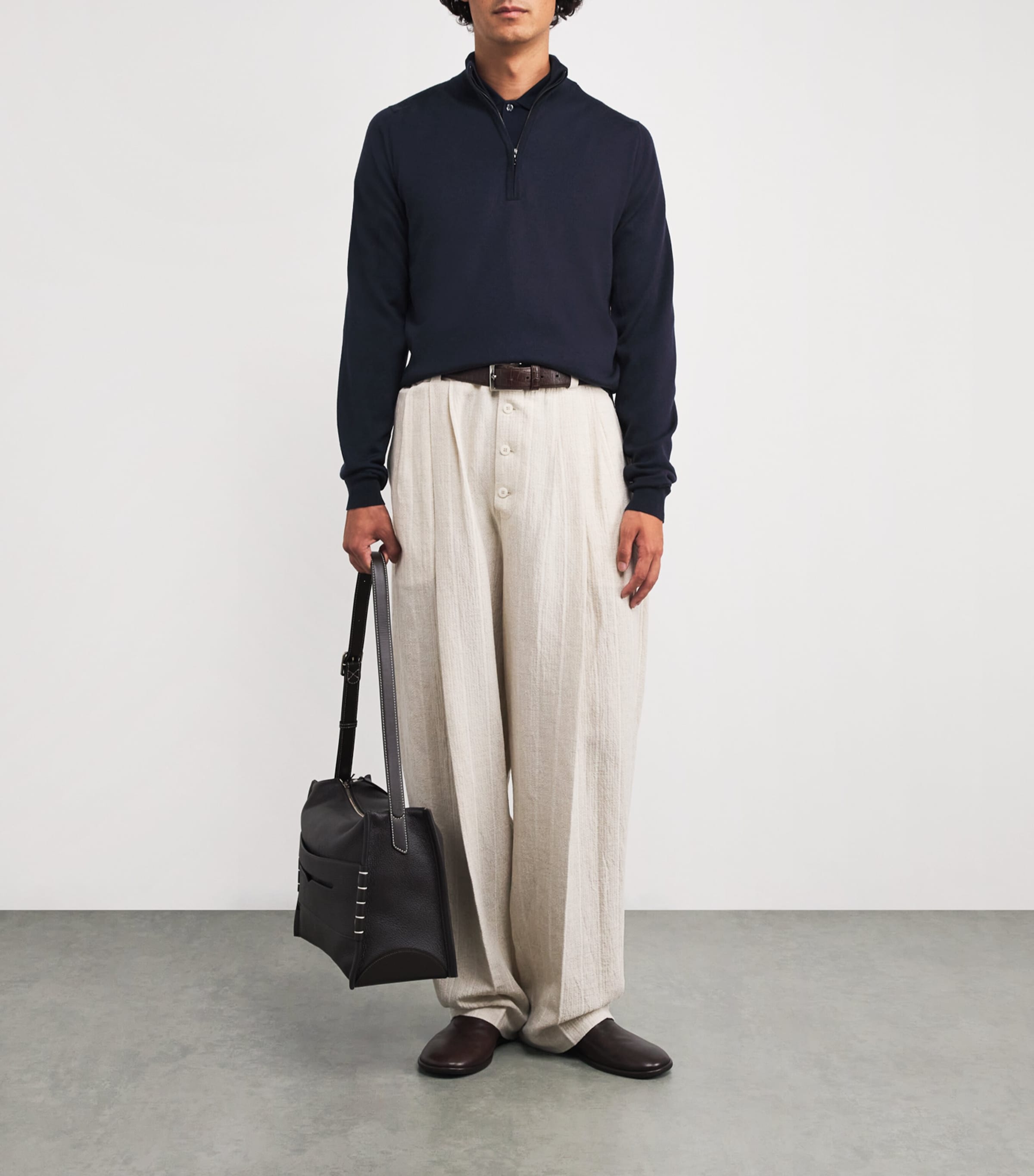 Extra Fine Merino Wool Half-Zip Tapton Sweater MIDNIGHT Image 2