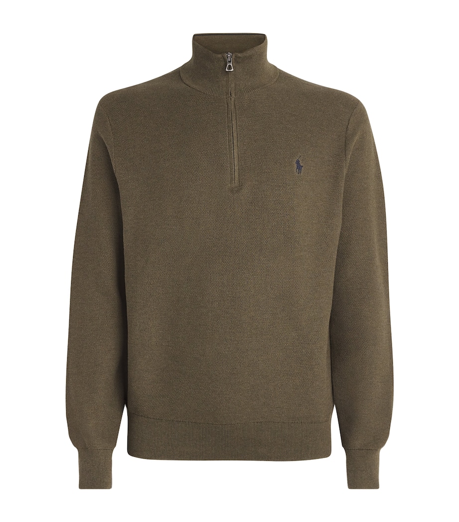 Polo Ralph Lauren Mens Cotton Quarter-Zip Sweater Cargo Olive Heather Image 1