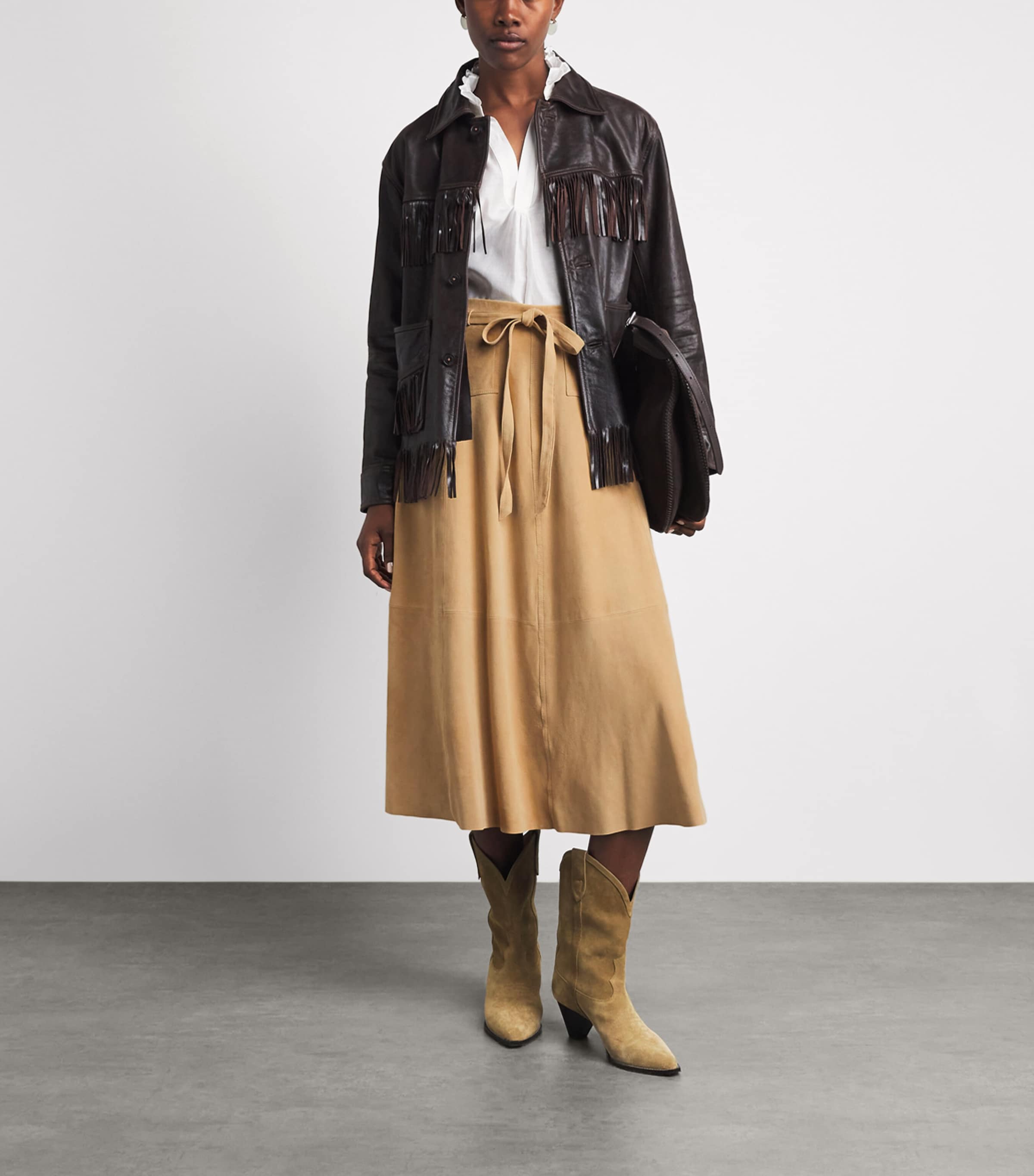 Polo Ralph Lauren Womens Suede Midi Skirt Pecan Image 2