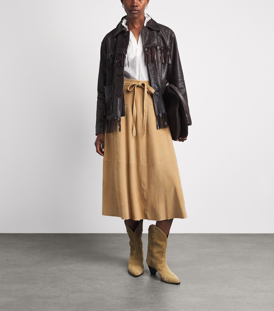 Polo Ralph Lauren Womens Suede Midi Skirt Pecan Image 2
