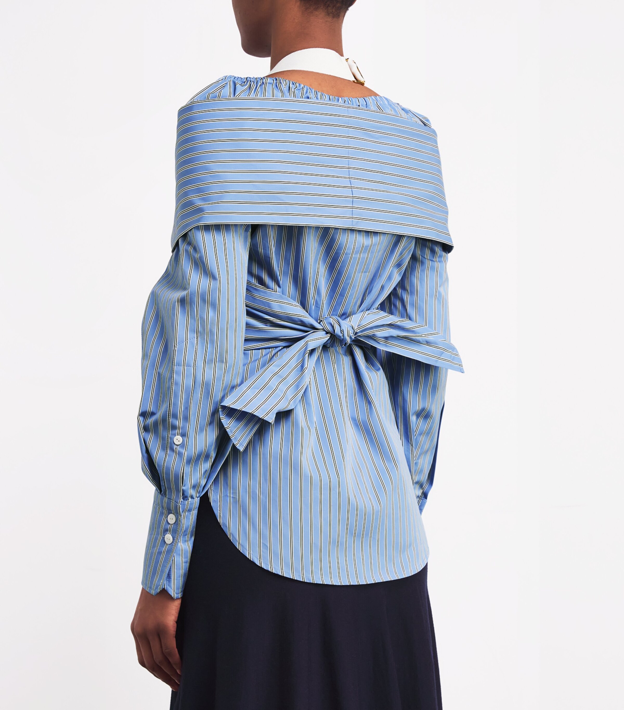 Patou Womens Cotton Striped Draped Blouse Heritage Blue Image 4