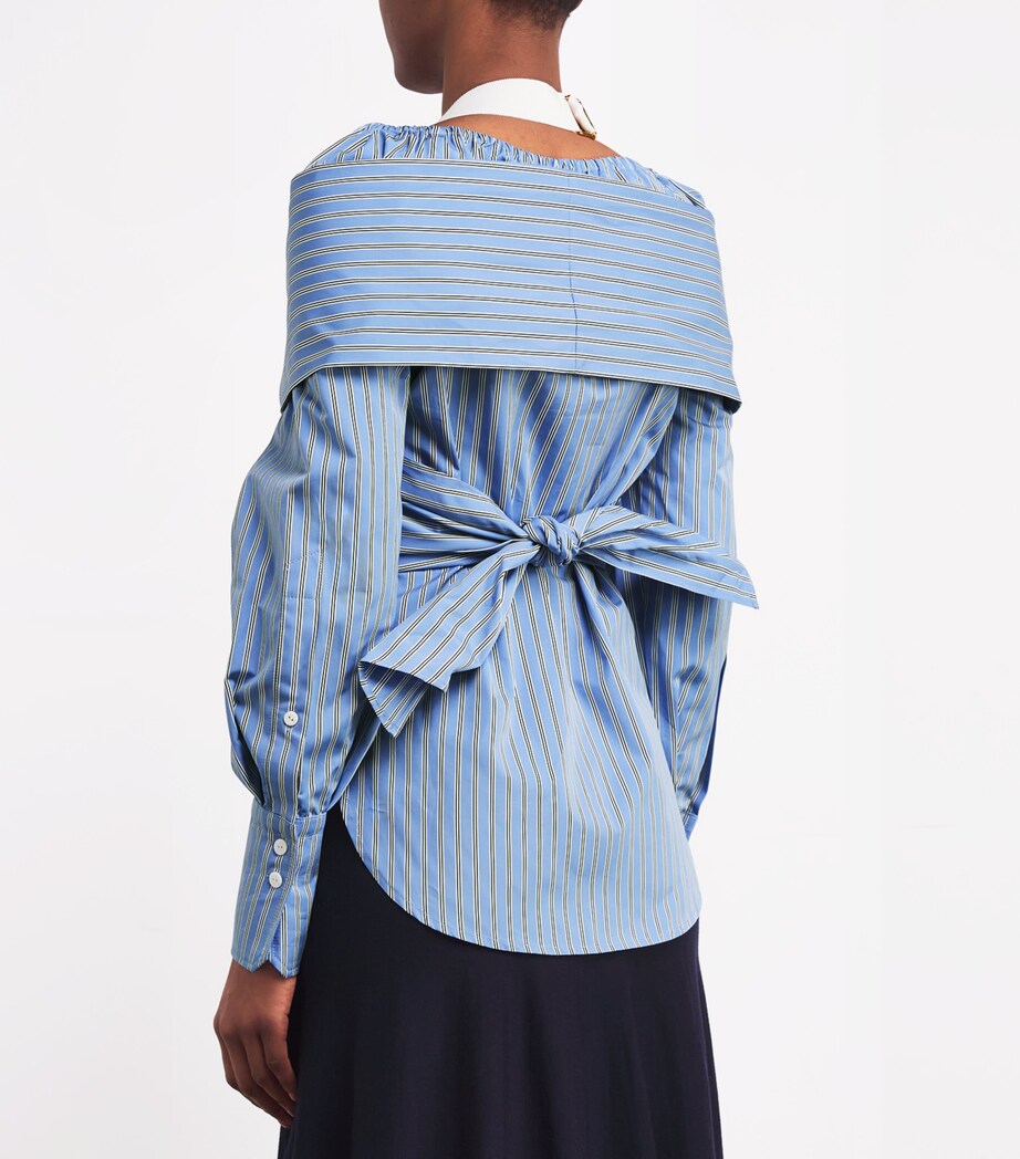 Patou Womens Cotton Striped Draped Blouse Heritage Blue Image 4