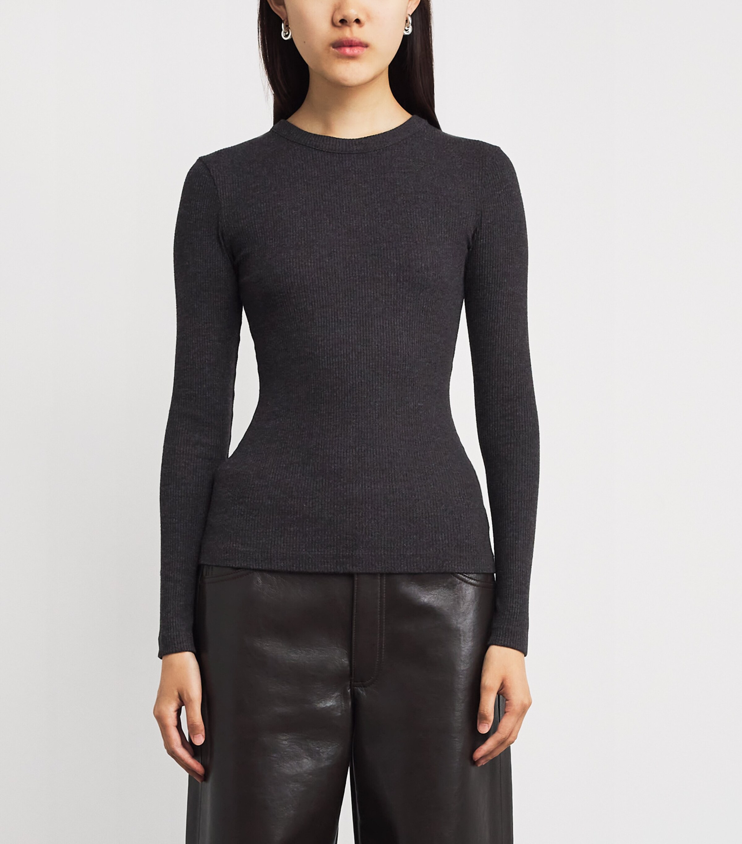 Ribbed Bina Crew-Neck Top HTRBR Image 3