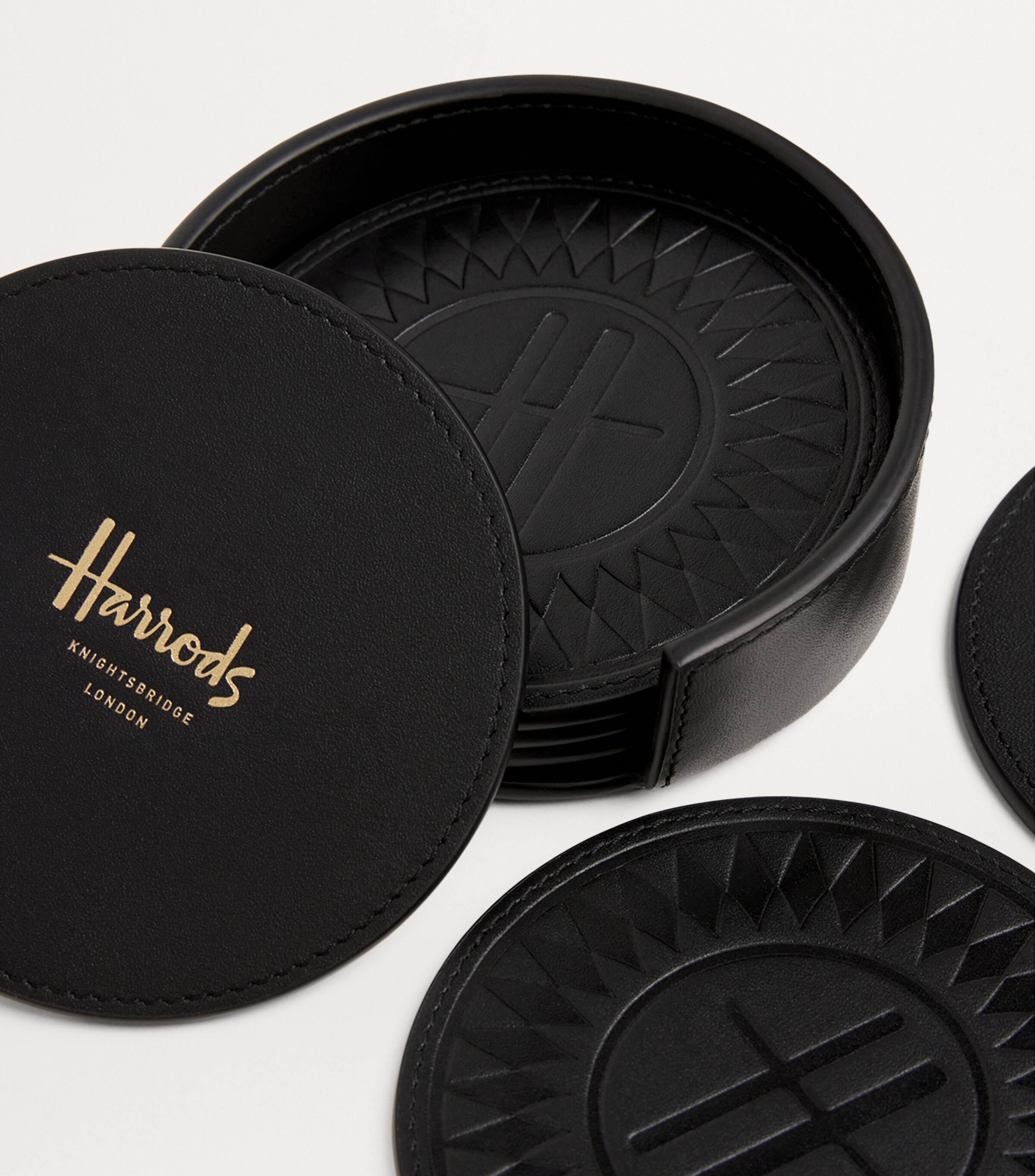 Harrods Leather Logo Coasters (Set of 6) Black Image 3