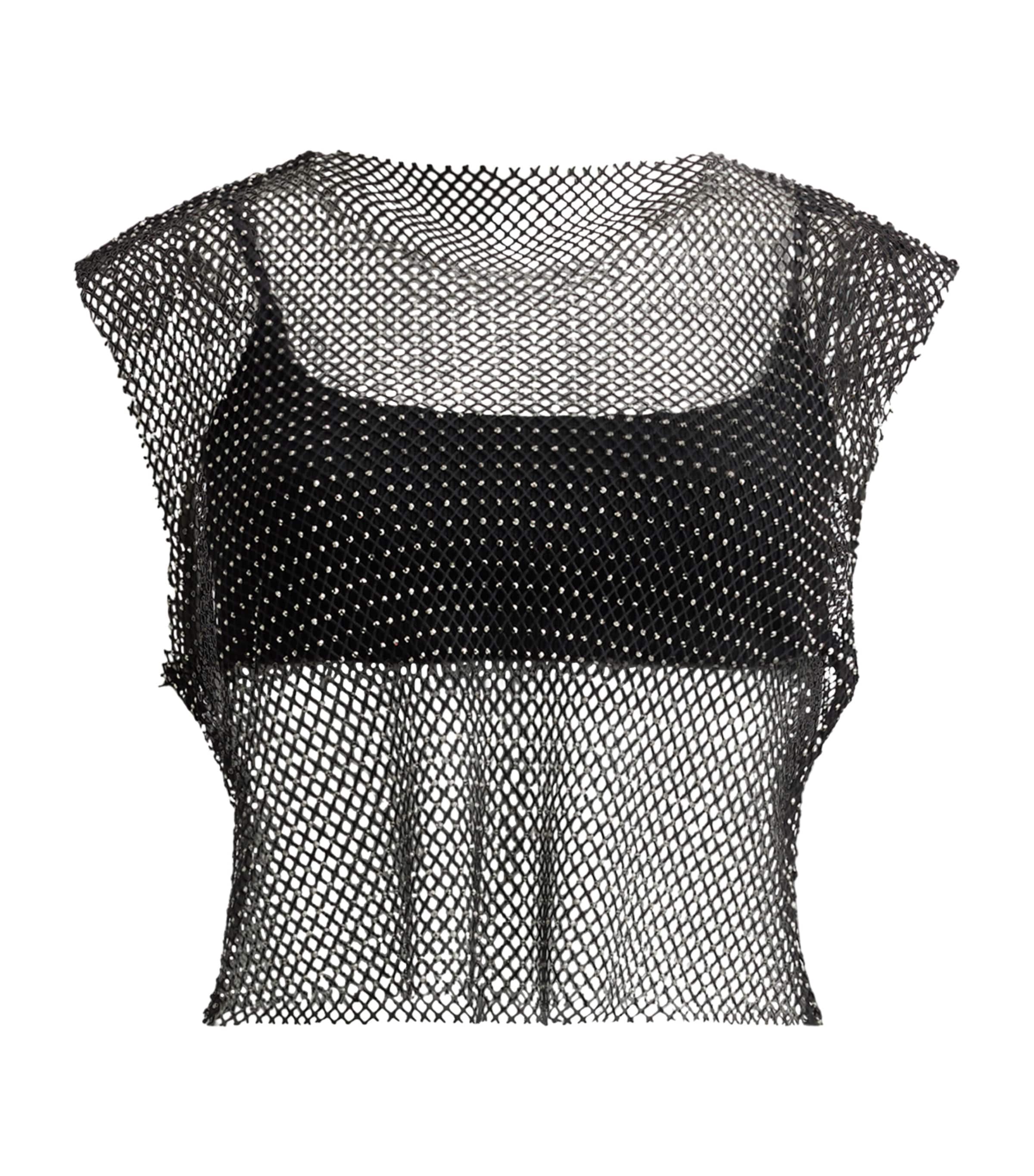 Allsaints Mesh Embellished Calytrix Crop Top In Black