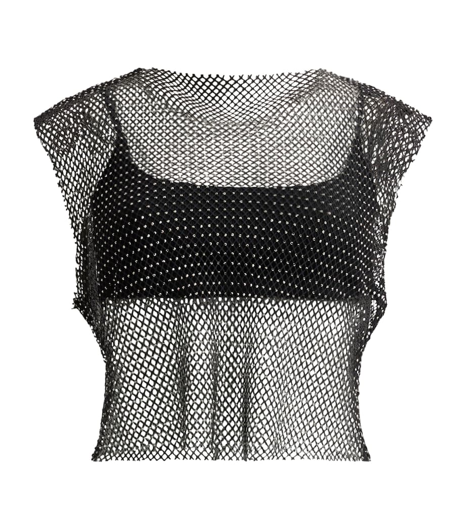 Mesh Embellished Calytrix Crop Top BLACK Image 1