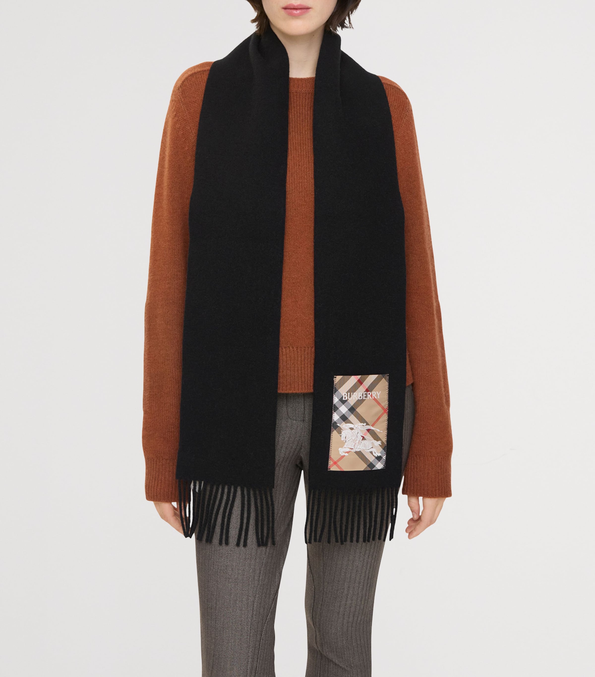 Burberry Cashmere Check Scarf Black/sand Image 4