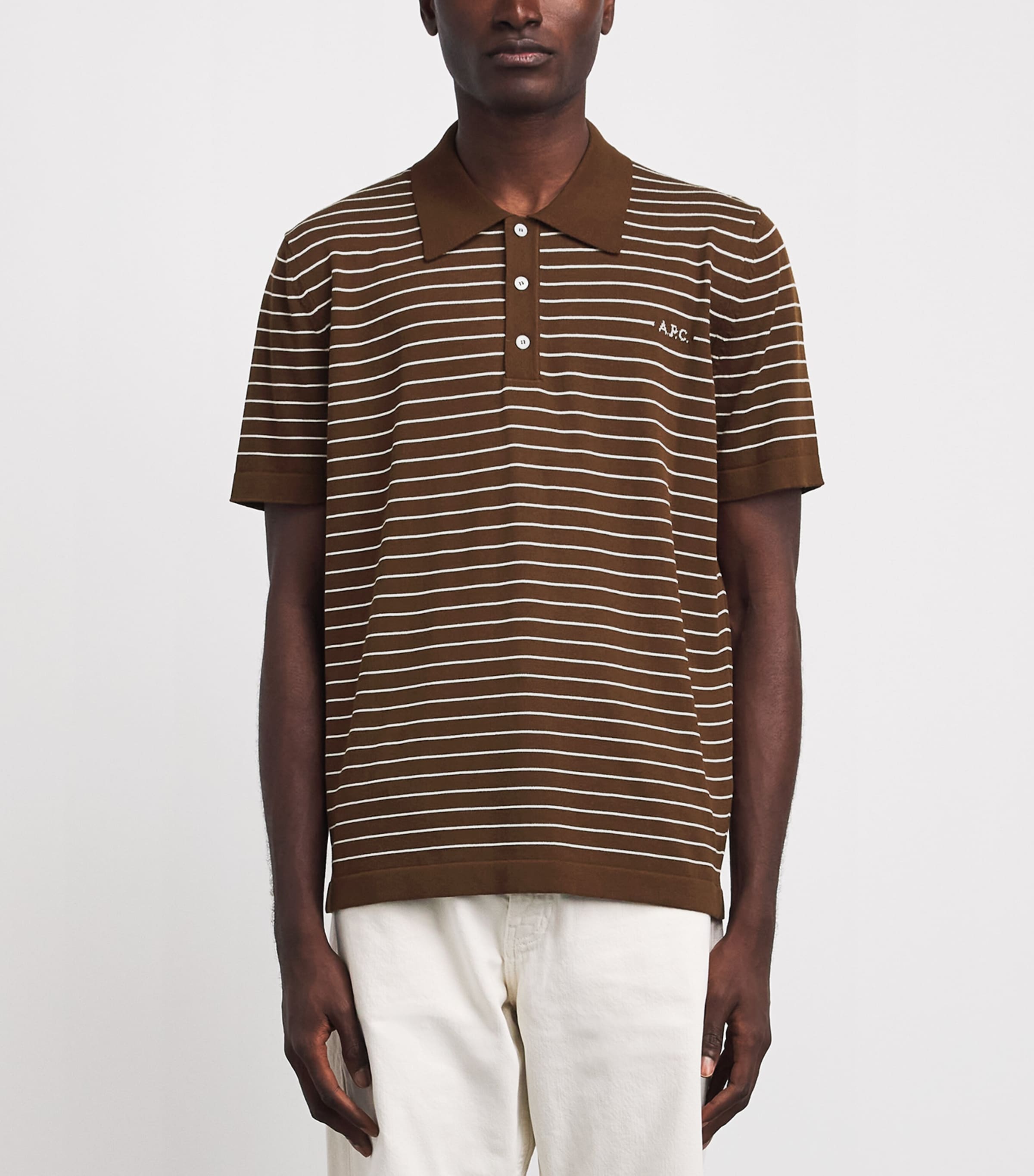 A.P.C. Mens Cotton Stripe Tristan Polo Shirt Tca Ecru Brown Image 4