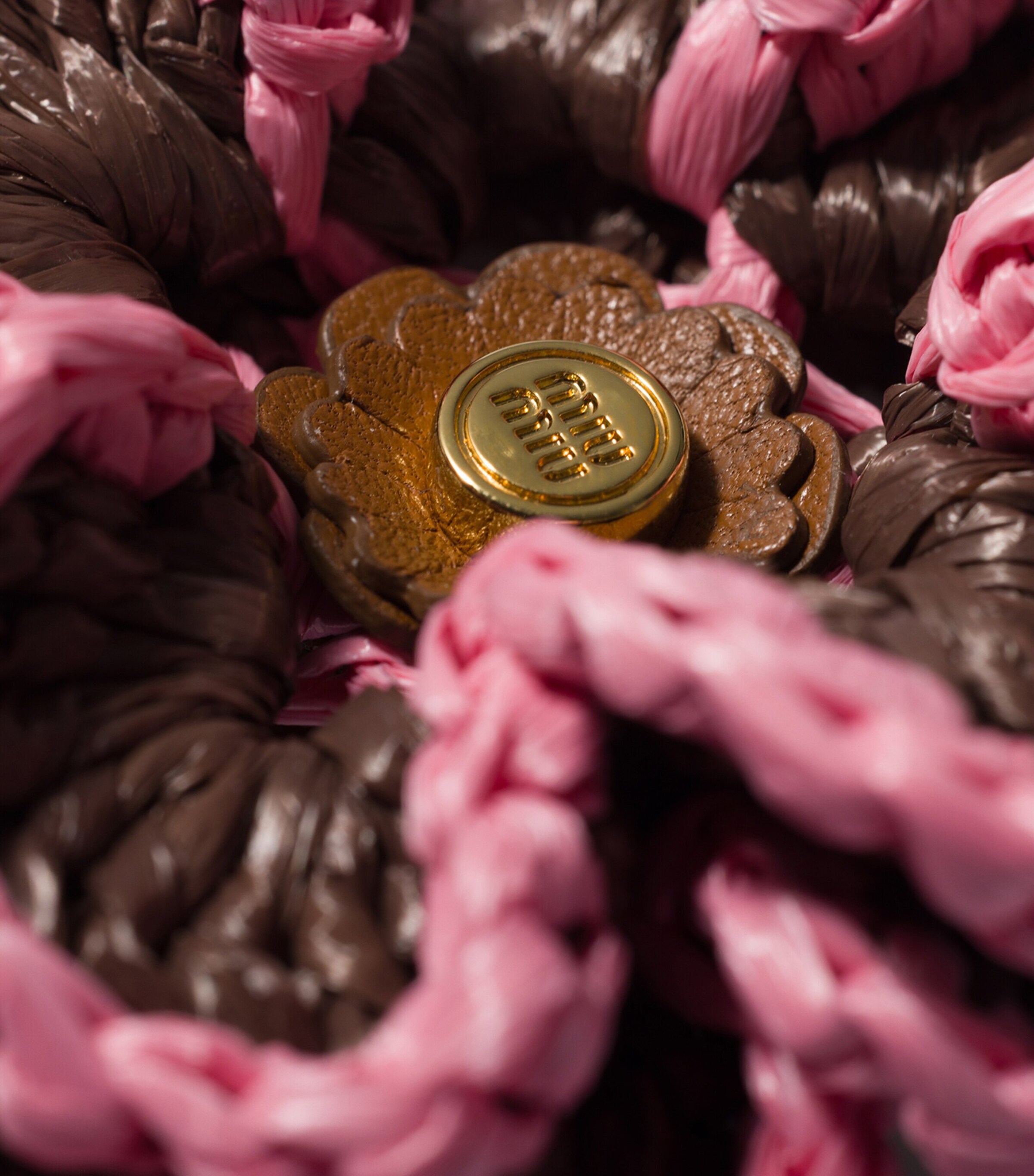Miu Miu Lambskin Woven Flower Charm Brown Image 2