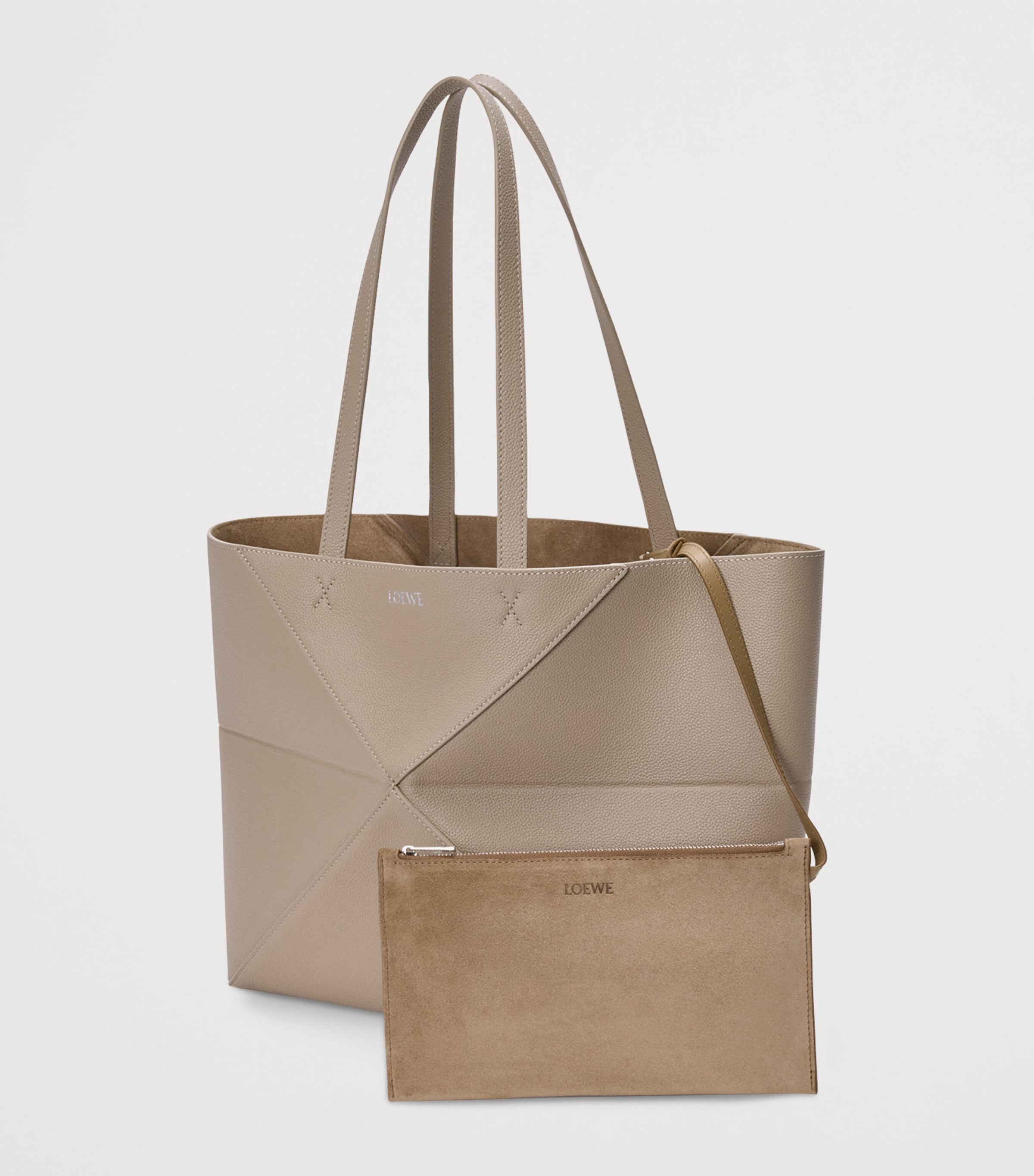 Medium Leather Puzzle Fold Tote Bag CLAY Image 4