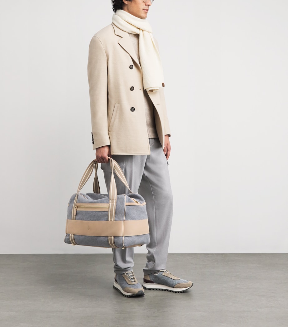 Wool Canvas Leather-Trim Gym Bag GRIGIO ARGILLA Image 5