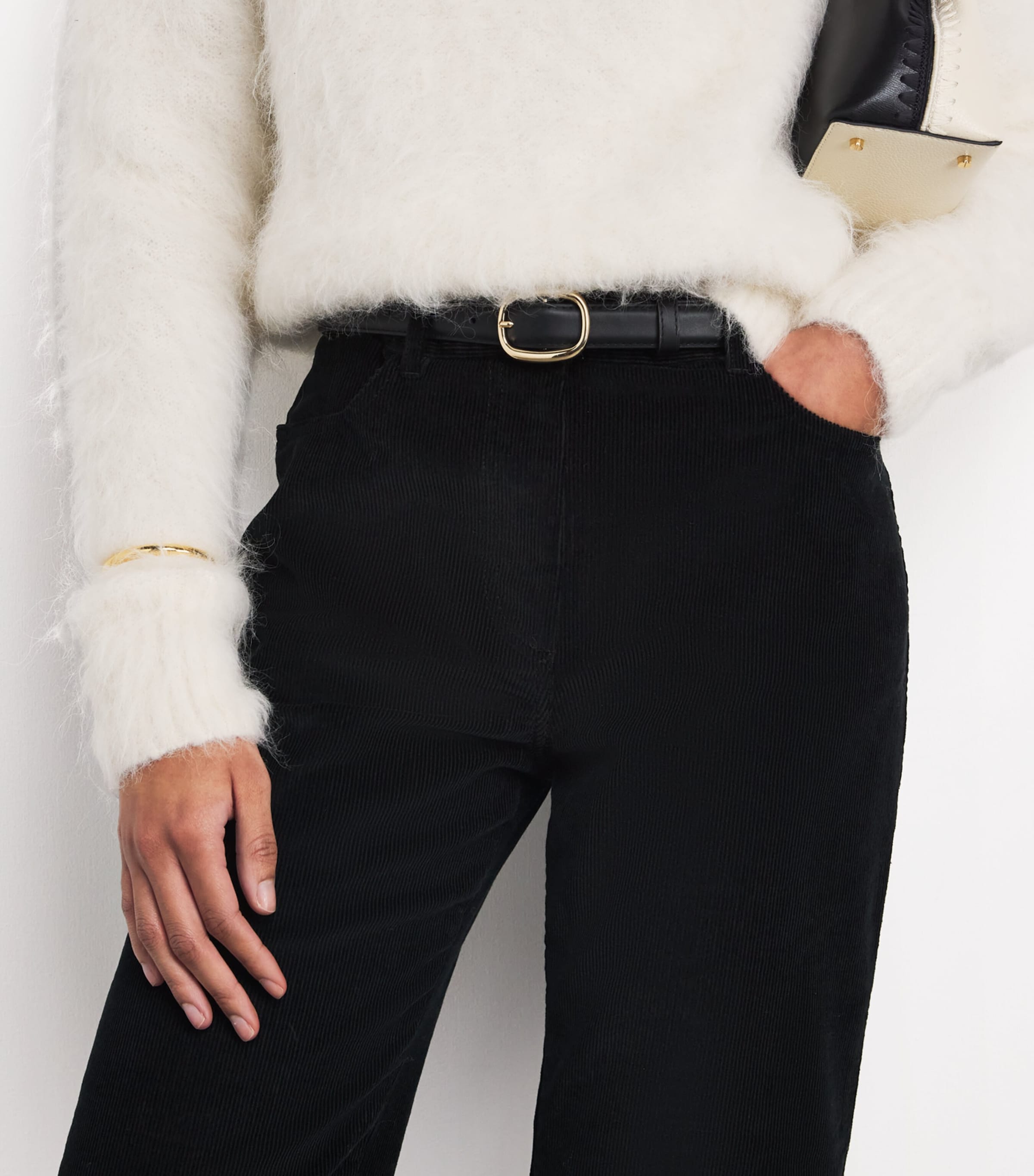 Cotton Corduroy Straight Trousers 001 BLACK Image 6