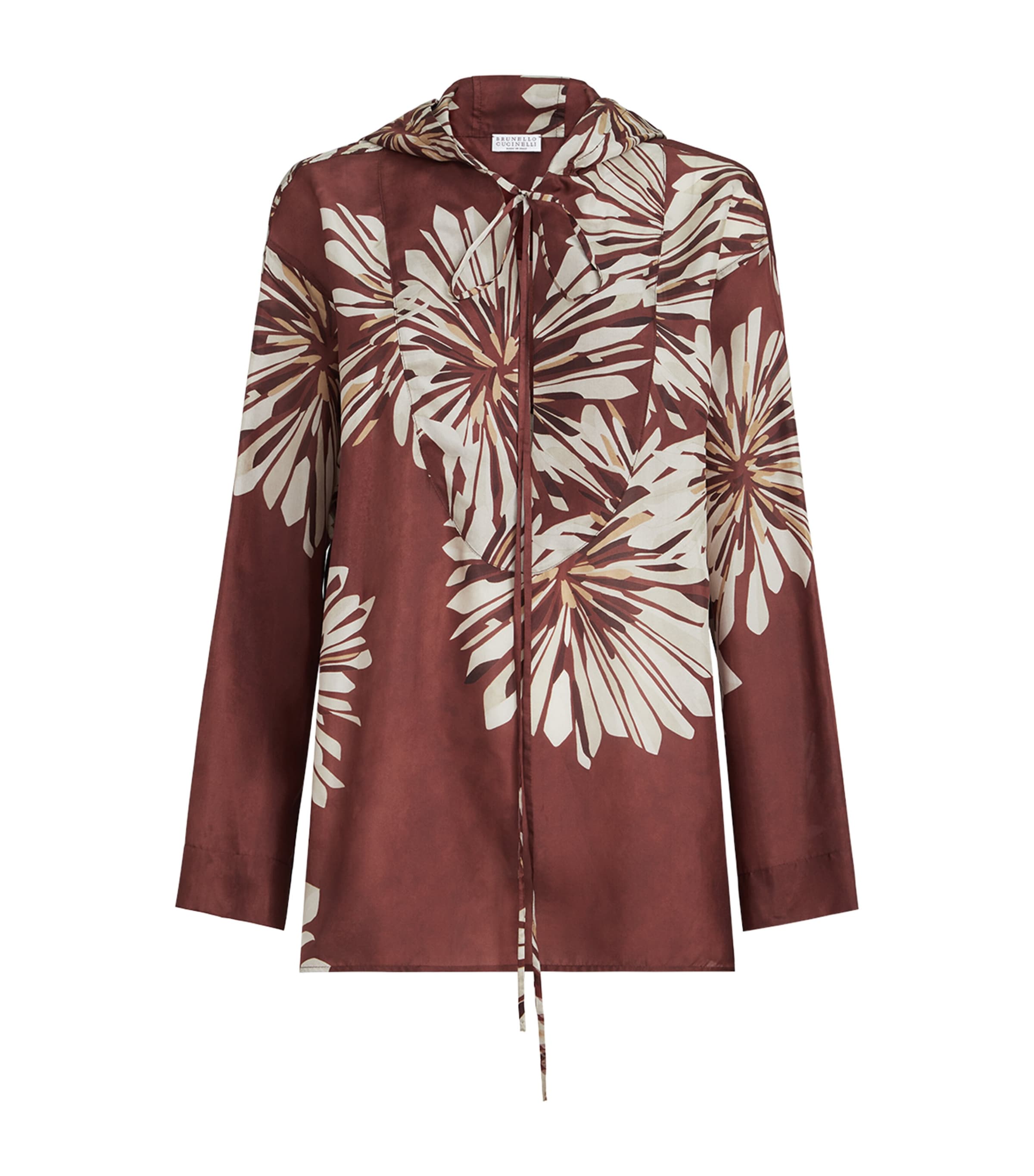 Brunello Cucinelli Womens Silk Floral Hooded Shirt Image 1