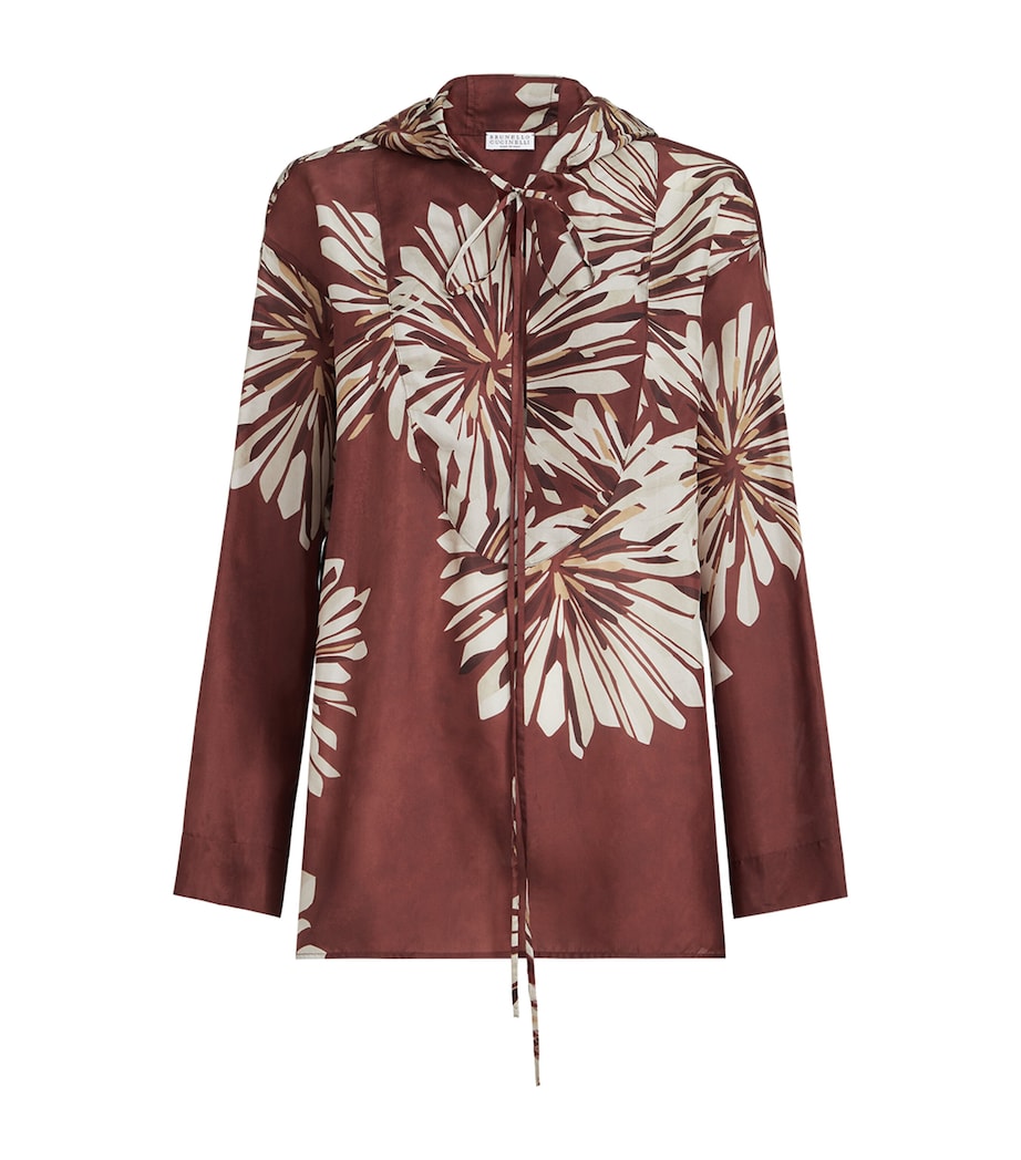 Brunello Cucinelli Womens Silk Floral Hooded Shirt Image 1