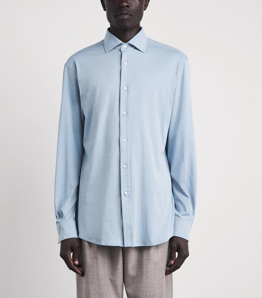 Ralph Lauren Purple Label Mens Knitted Piqué Shirt Winward Blue Image 4