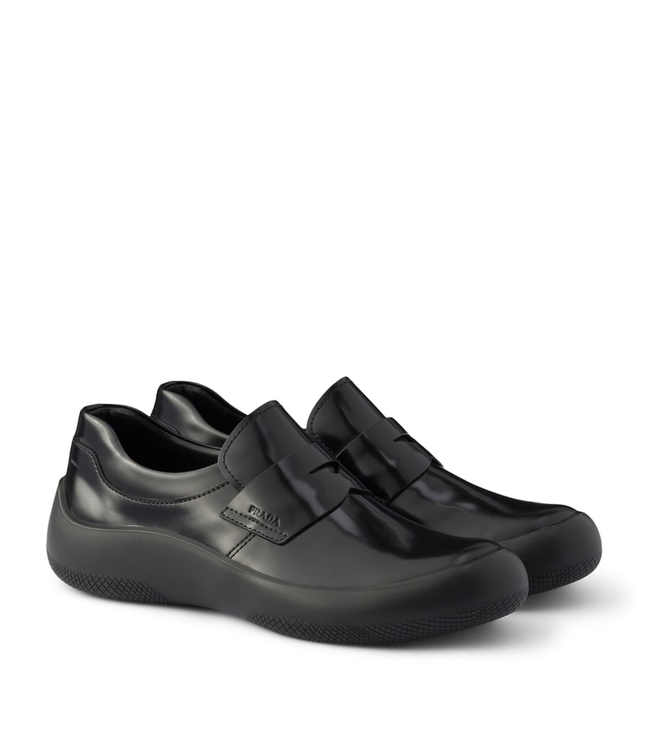 Prada Brushed Leather Loafers Black Image 1