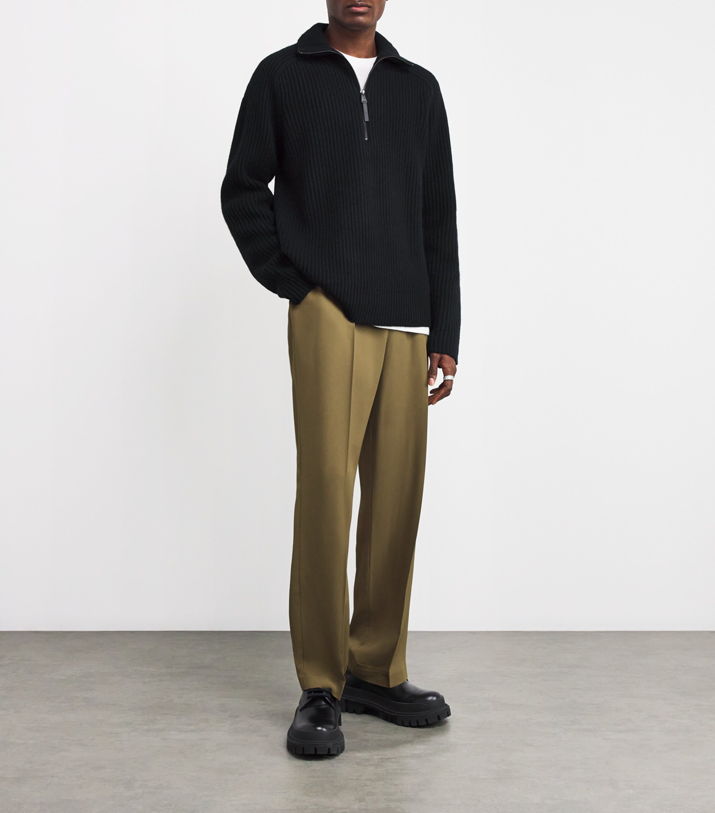 Cashmere-Blend Half-Zip Henry Sweater BLACK Image 2