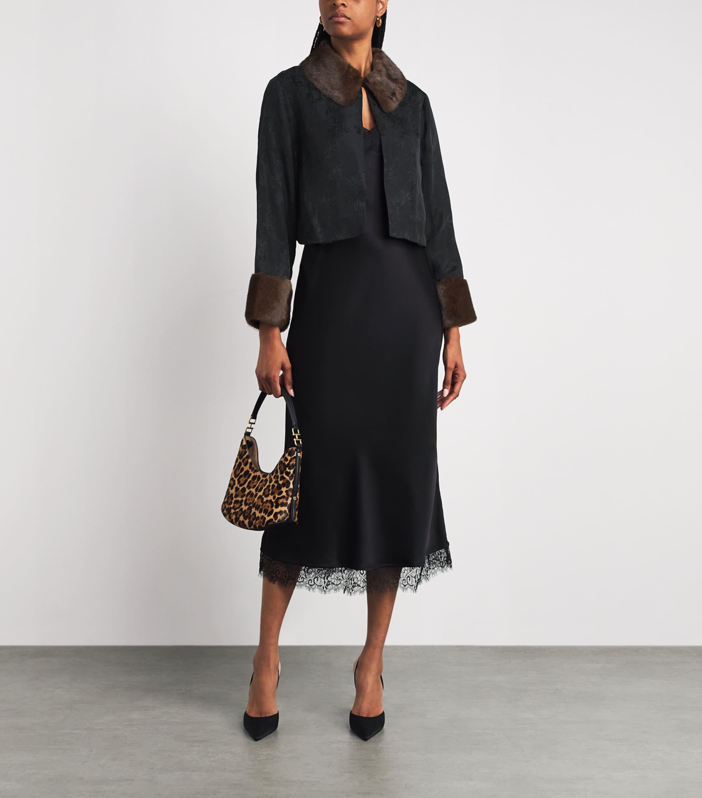 Rixo Womens Faux Fur-Trimmed Jacquard Luanne Jacket Black Image 2