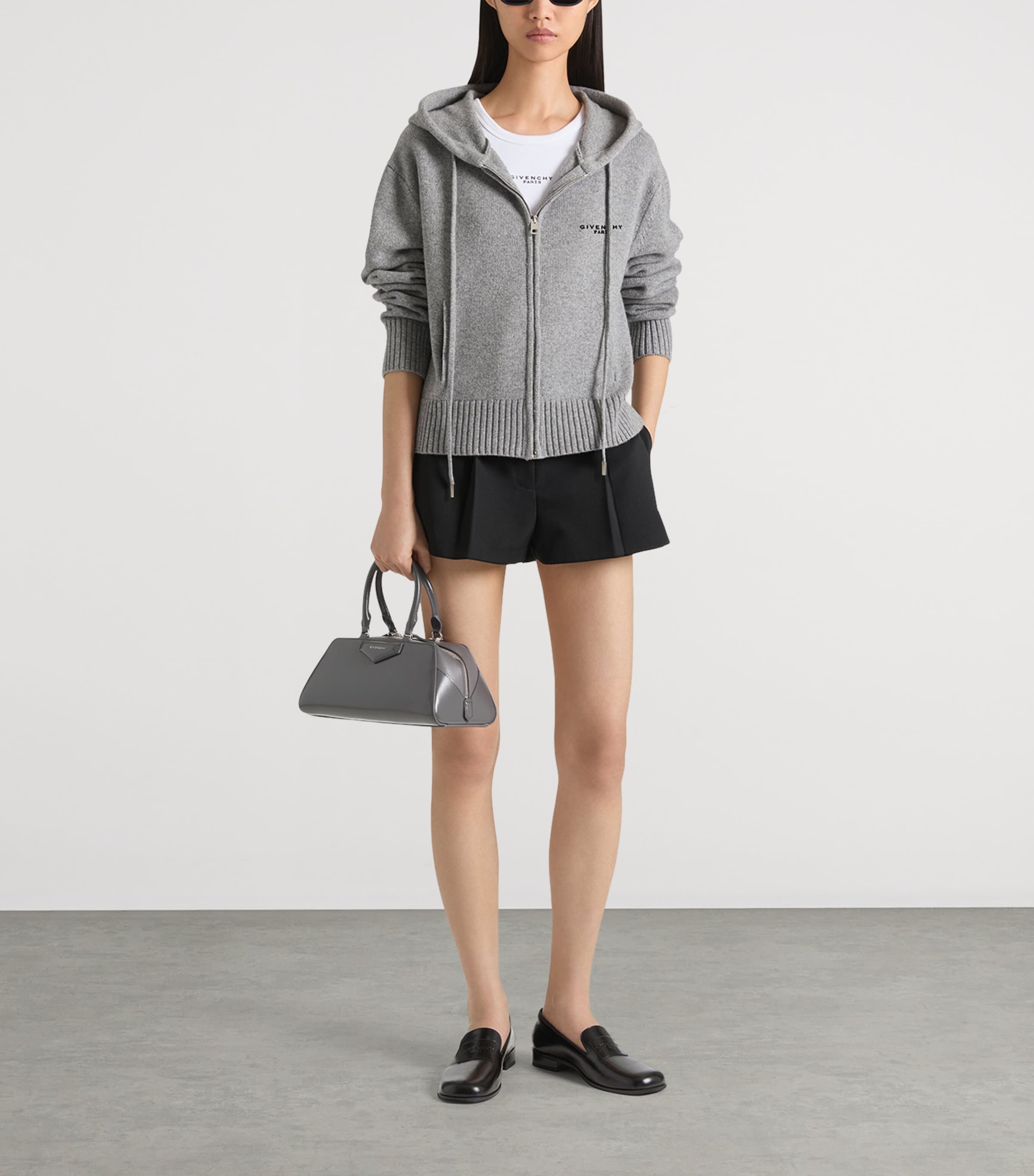 Givenchy Womens Wool-Cashmere Zip-Up Hoodie Light Grey Image 2