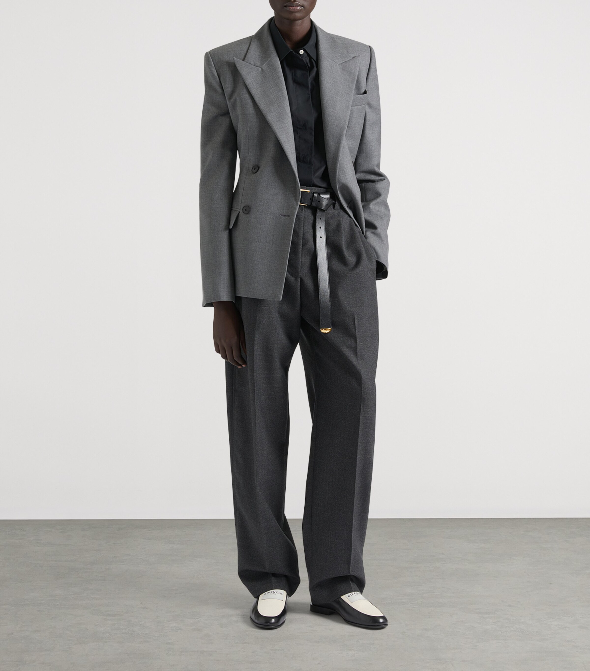 Wool Double Pleat Tailored Trousers GREY MIX Image 2