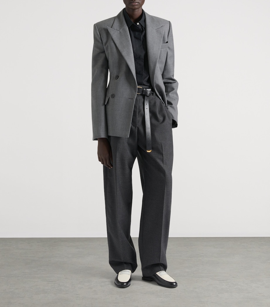 Wool Double Pleat Tailored Trousers GREY MIX Image 2