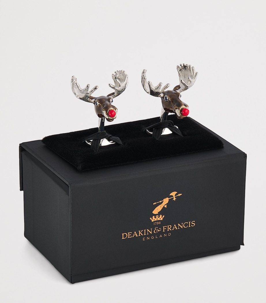 Deakin & Francis Sterling Silver Christmas Moose Cufflinks Brown Image 3