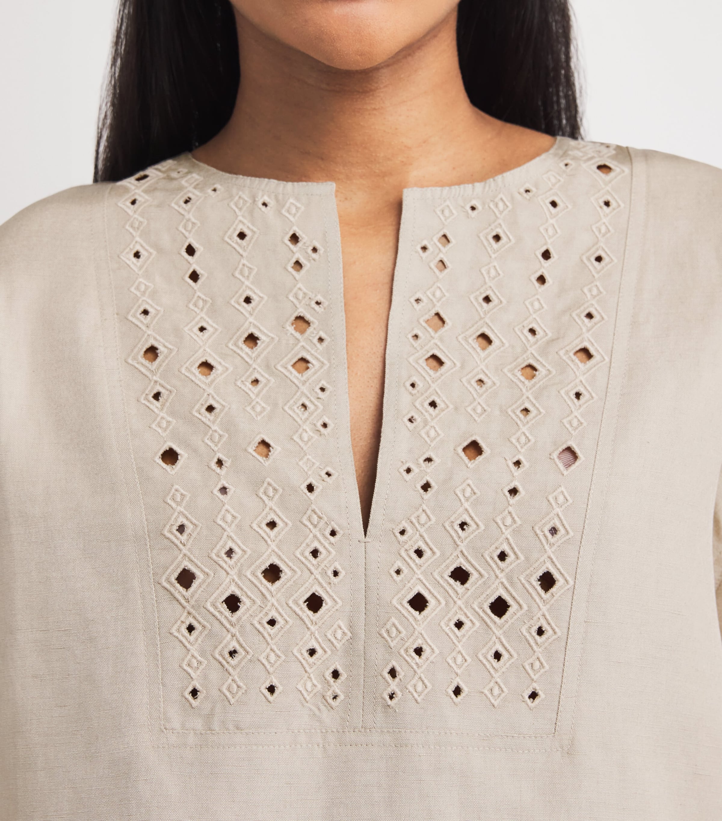 Yves Salomon Womens Silk-Linen Embroidered Top Image 3