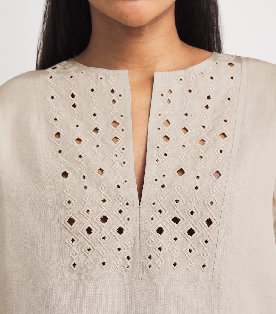 Yves Salomon Womens Silk-Linen Embroidered Top Image 3
