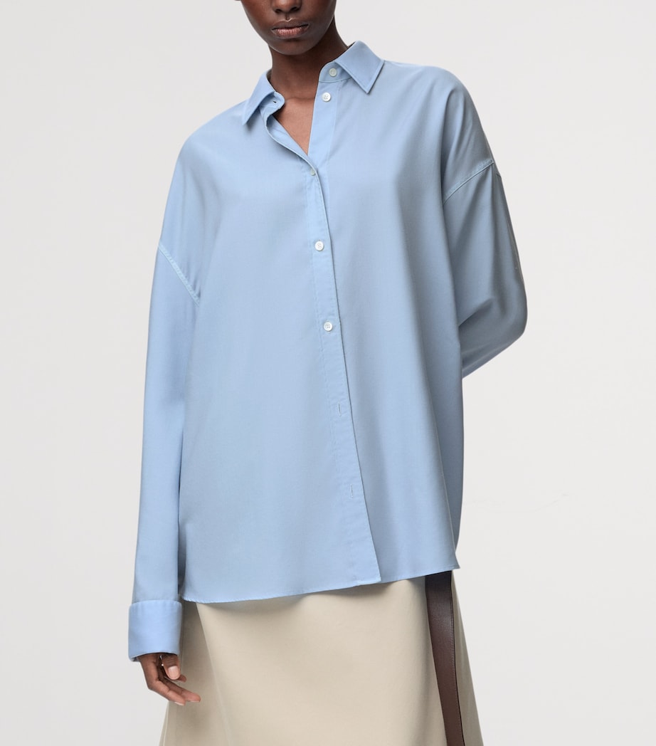 Wool-Silk Draped Shirt BLUE Image 4