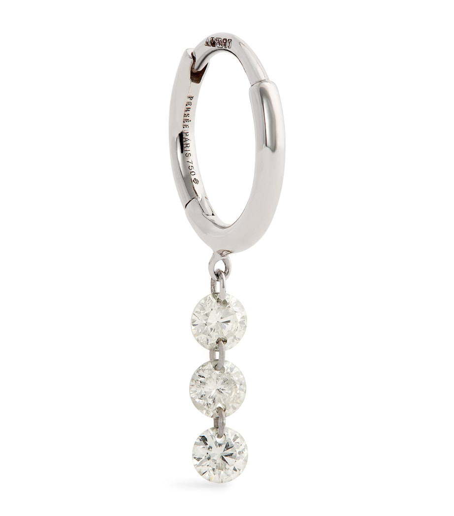 White Gold and Diamond 3-Stone Single Hoop Earring WHITE GOLD Image 1