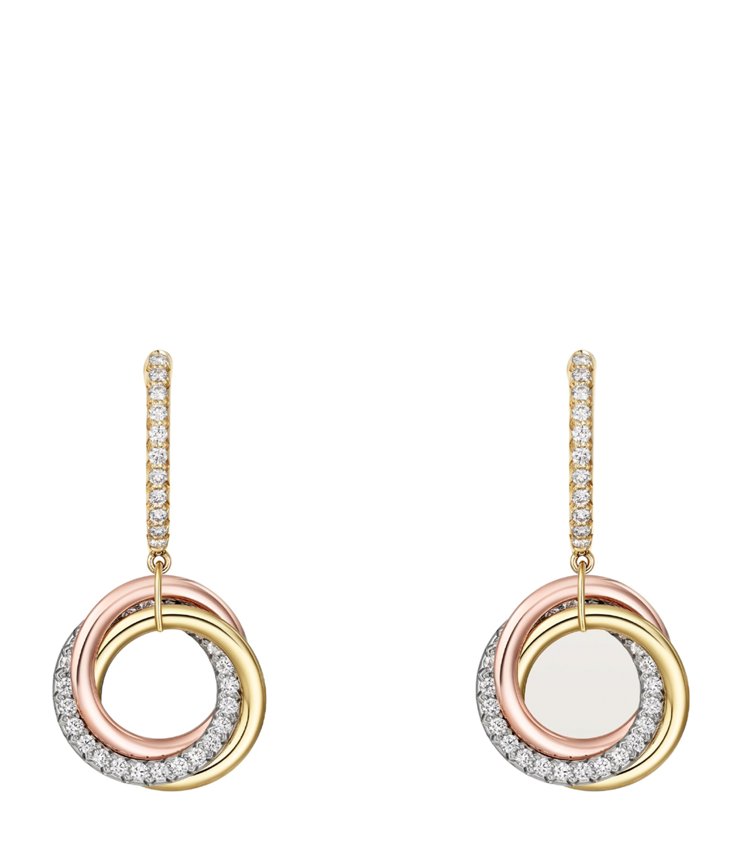 Cartier Yellow, White, Rose Gold and Diamond Trinity Earrings Mixed Gold Image 1