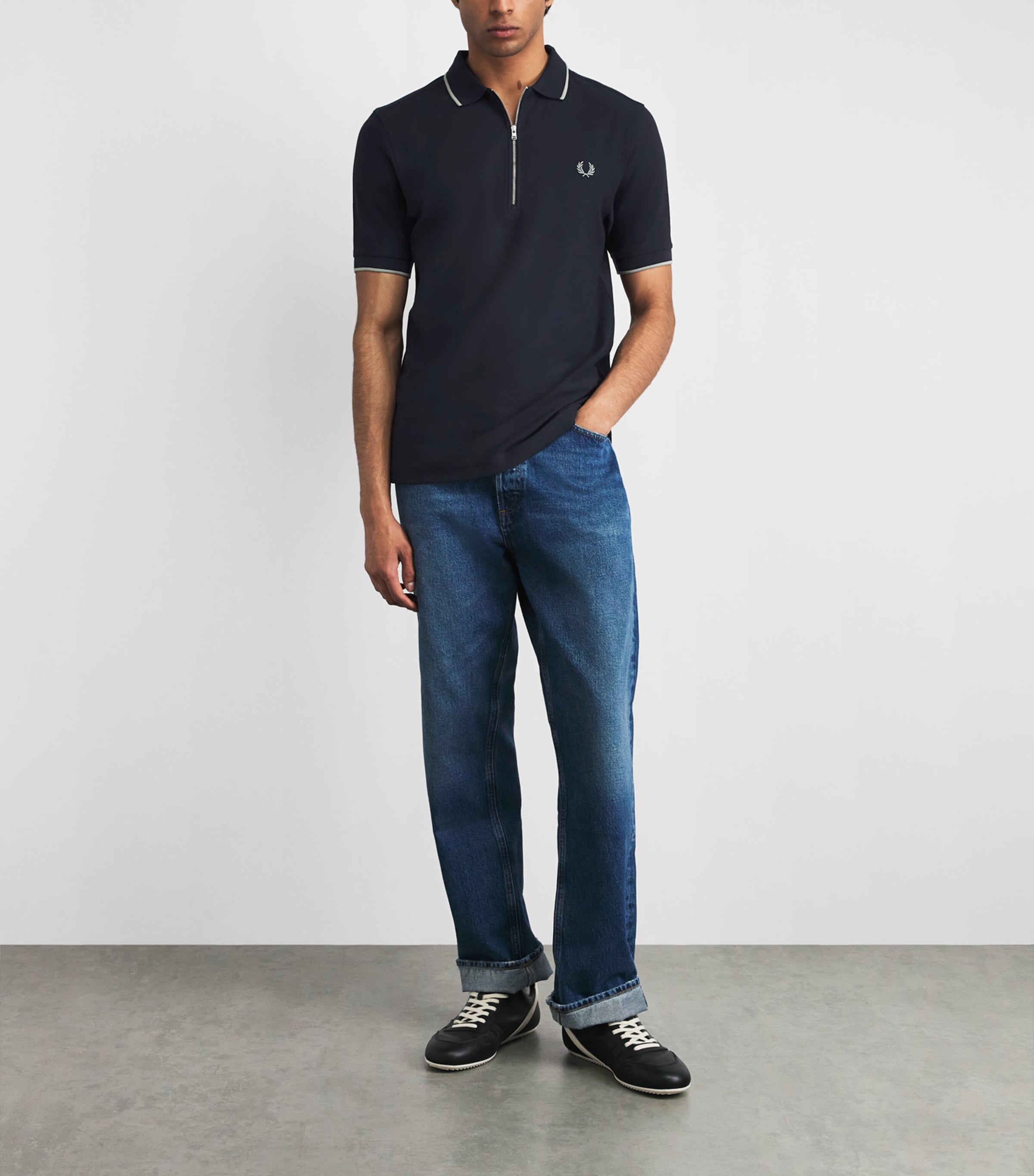 Fred Perry Mens Cotton Crepe Piqué Polo Shirt Navy Image 2