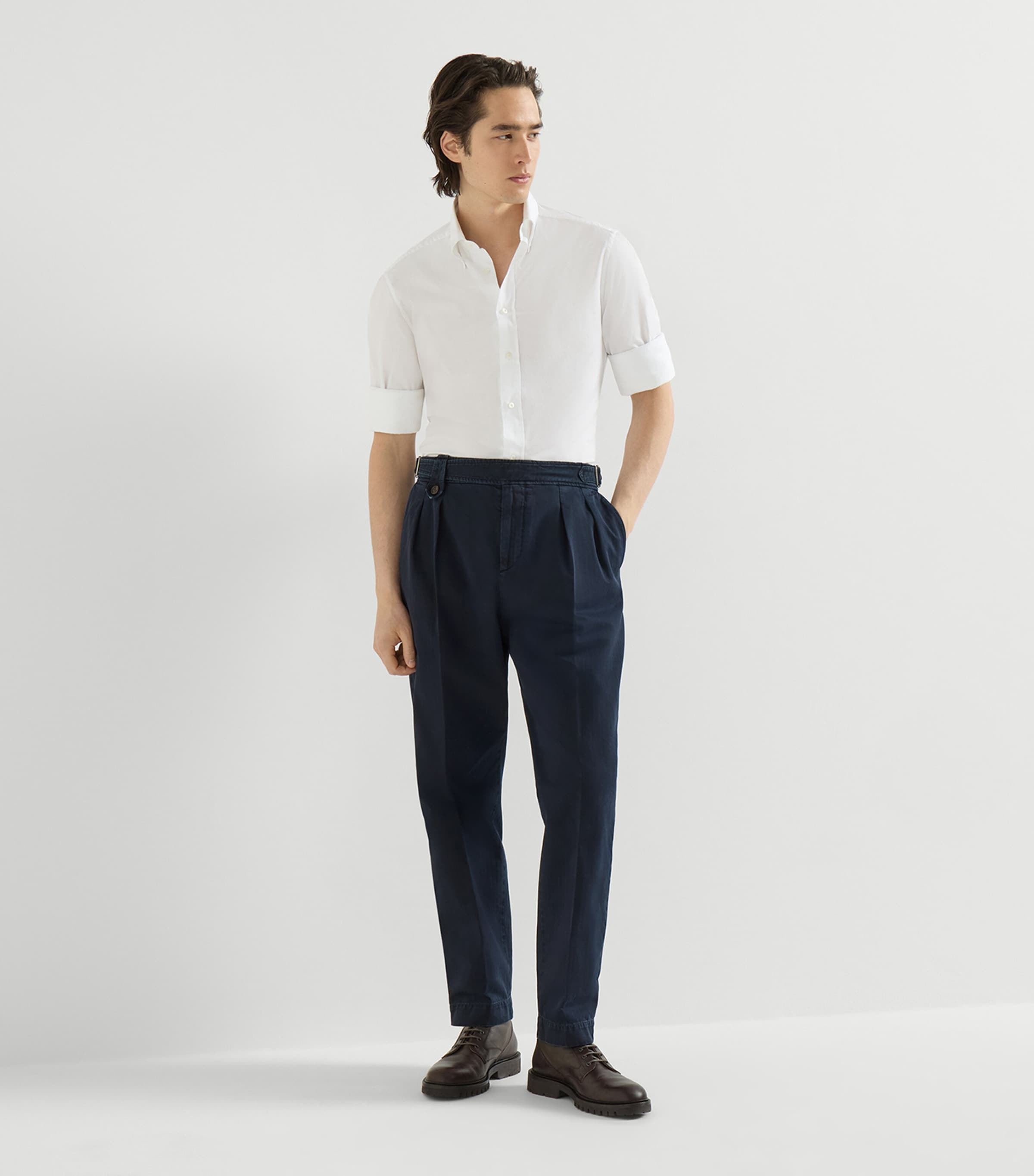 Brunello Cucinelli Mens Cotton Chevron Double-Pleated Trousers Image 2