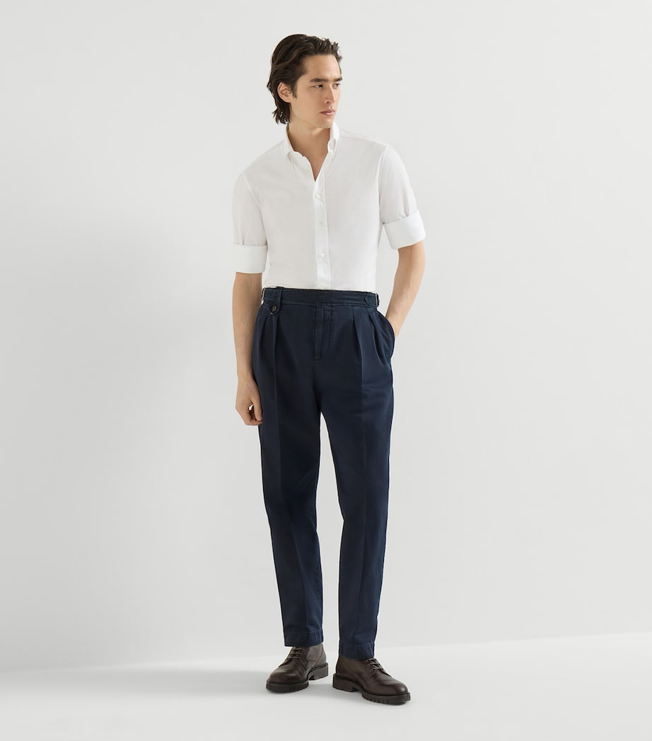 Brunello Cucinelli Mens Cotton Chevron Double-Pleated Trousers Image 2
