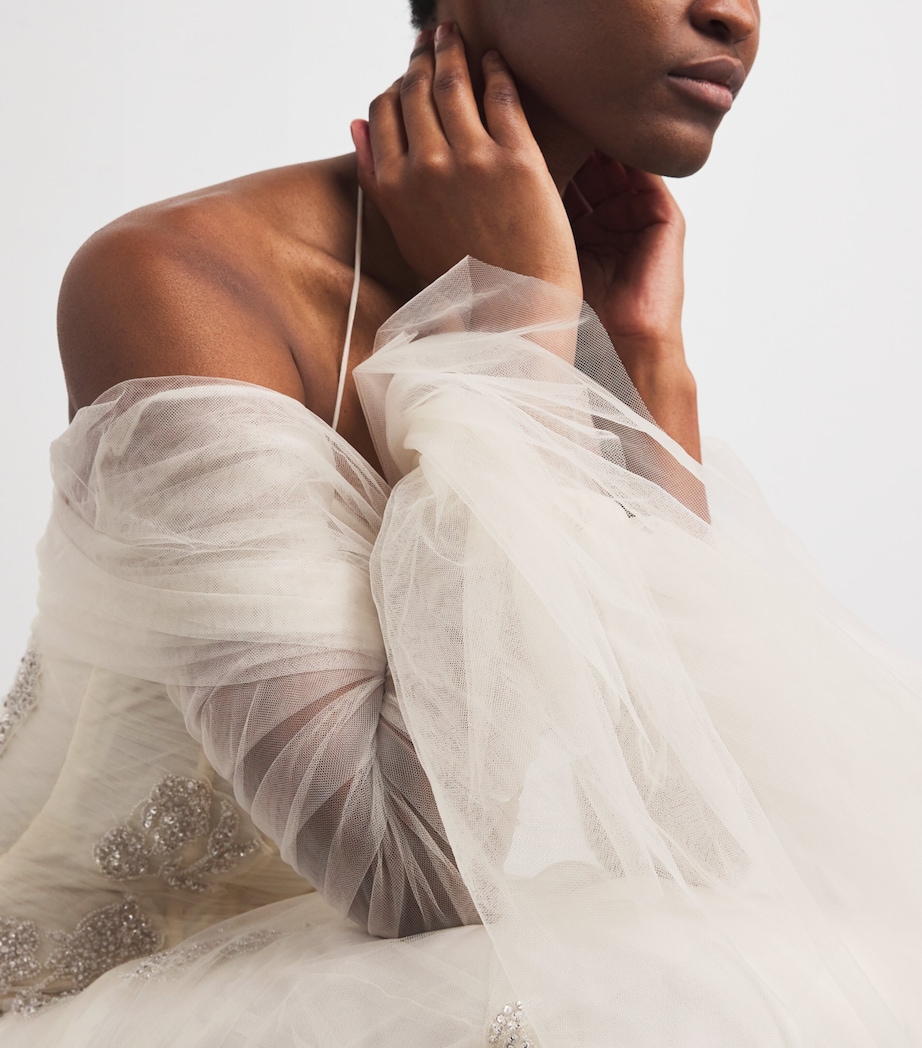 Sandra Mansour Womens Tulle Rose Poudré Gown Off White Image 4