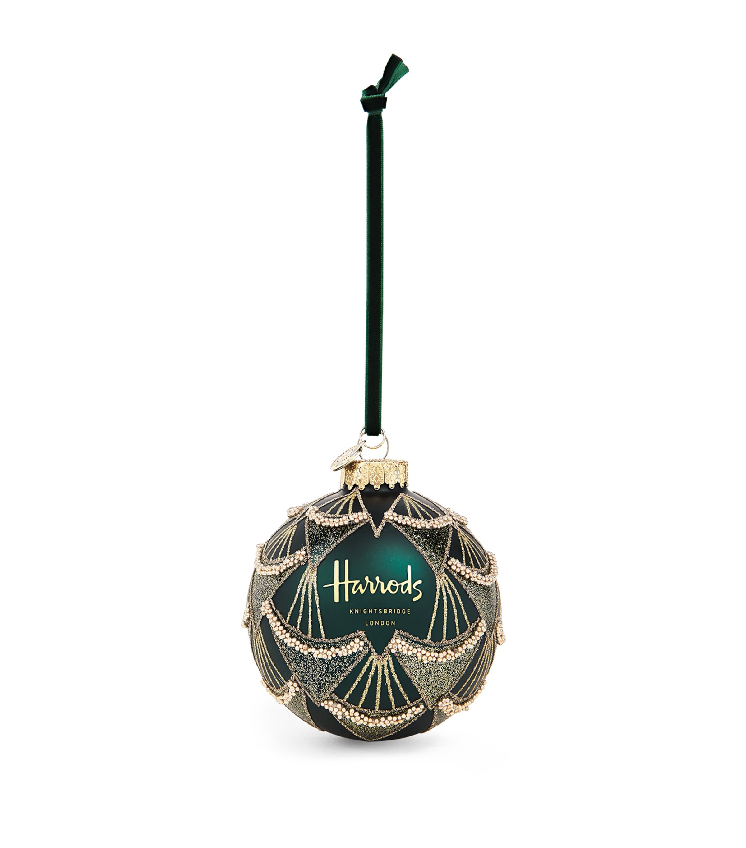 Harrods Green Glass-blown Embellished Bauble