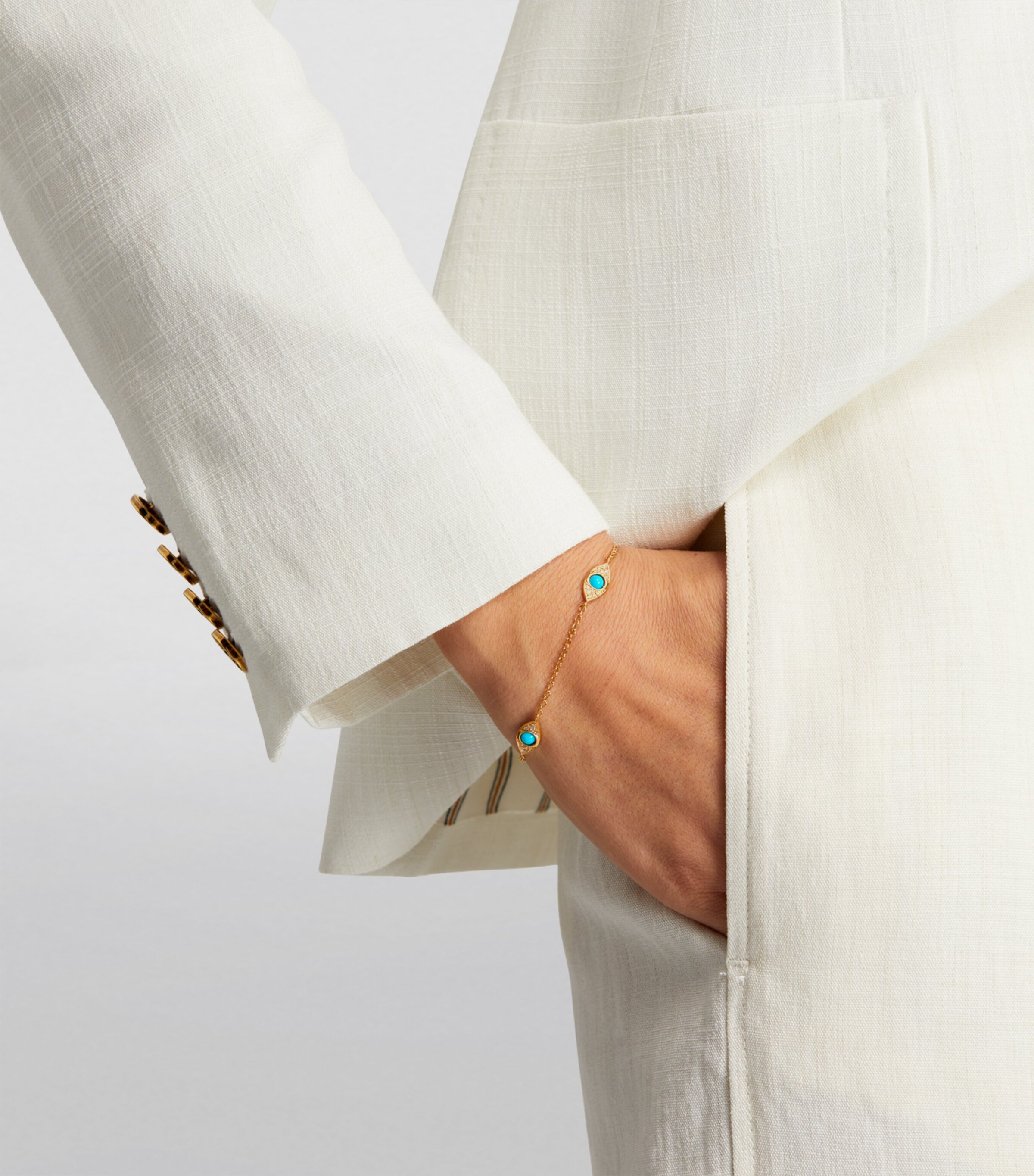 Netali Nissim Yellow Gold, Turquoise and Diamond Three Eye Bracelet Yellow Gold Image 5