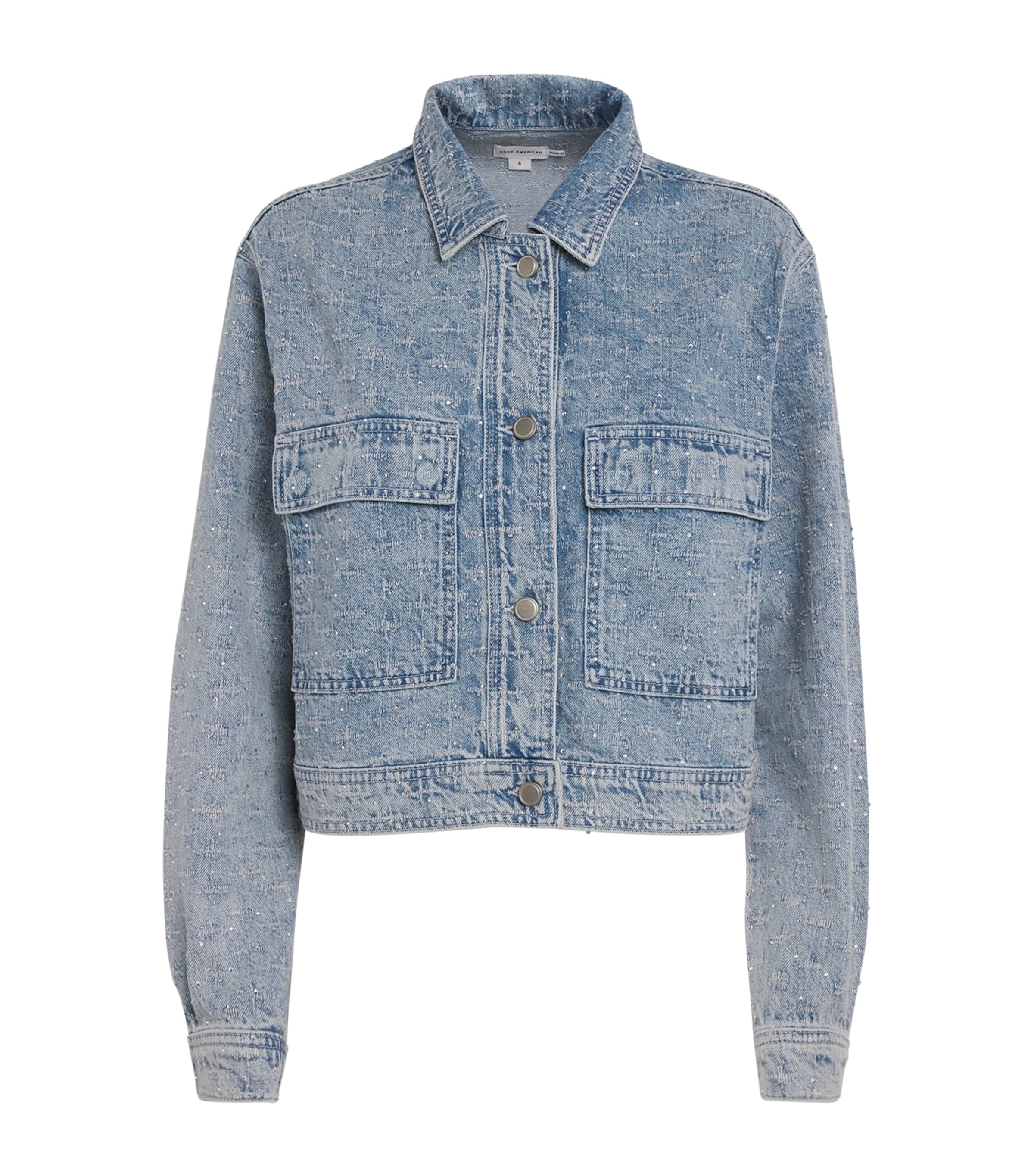 Good American Crystal-embellished Denim Jacket In Blue