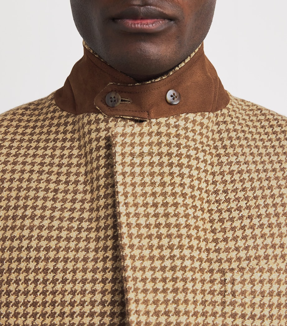 Linen, Wool and Silk Houndstooth Blazer BROWN Image 7